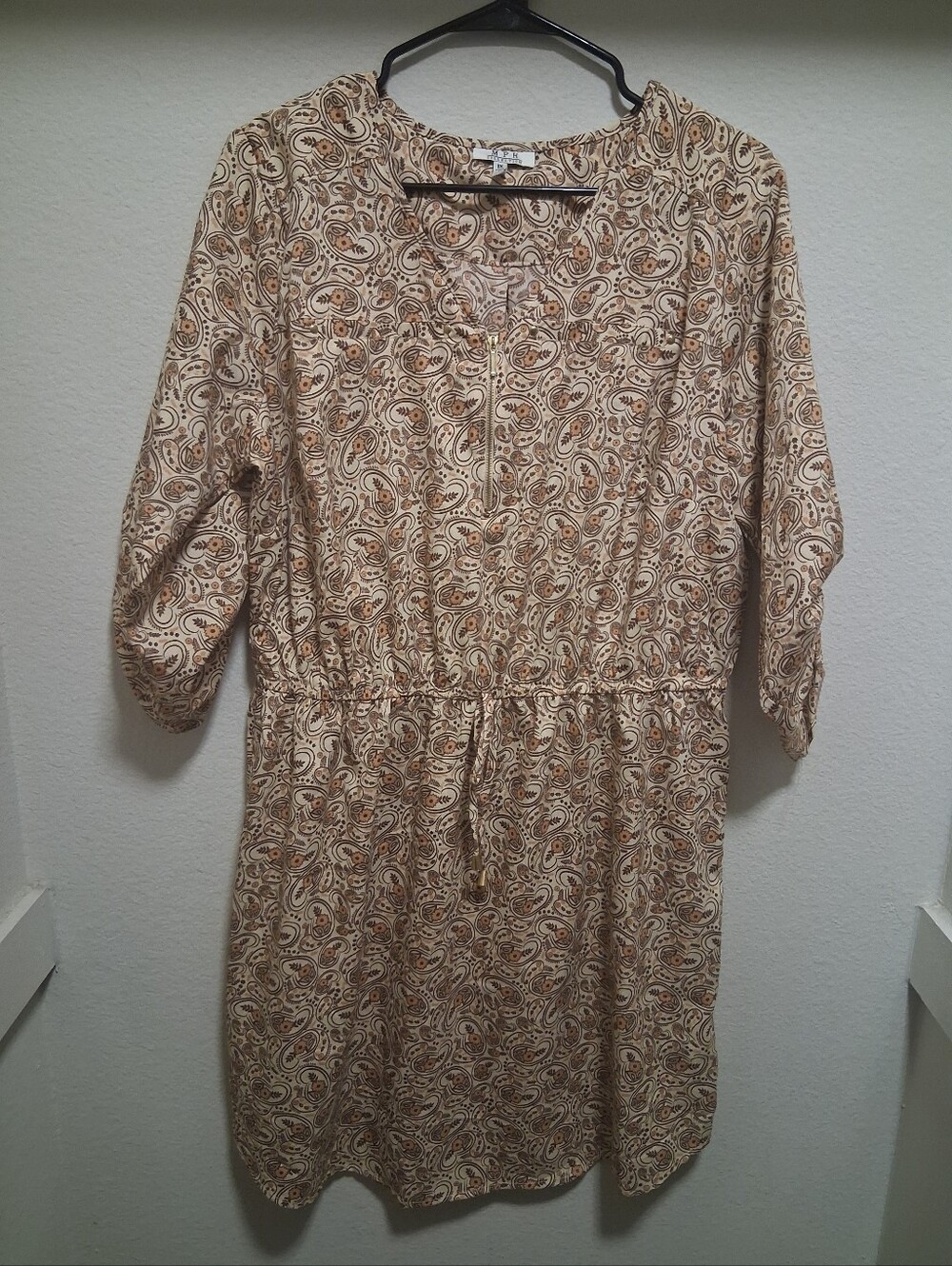 M.P.H Collection Paisley Tie-Waist Midi Dress in Beige